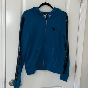 PINK - TEAL AND BLACK SEQUINS ZIP UP HOODIE